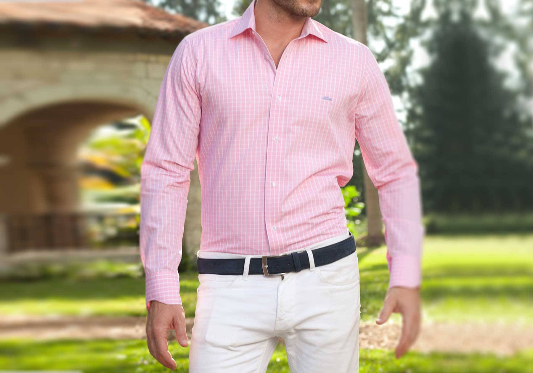 Mens Casual Pink Checked Shirt