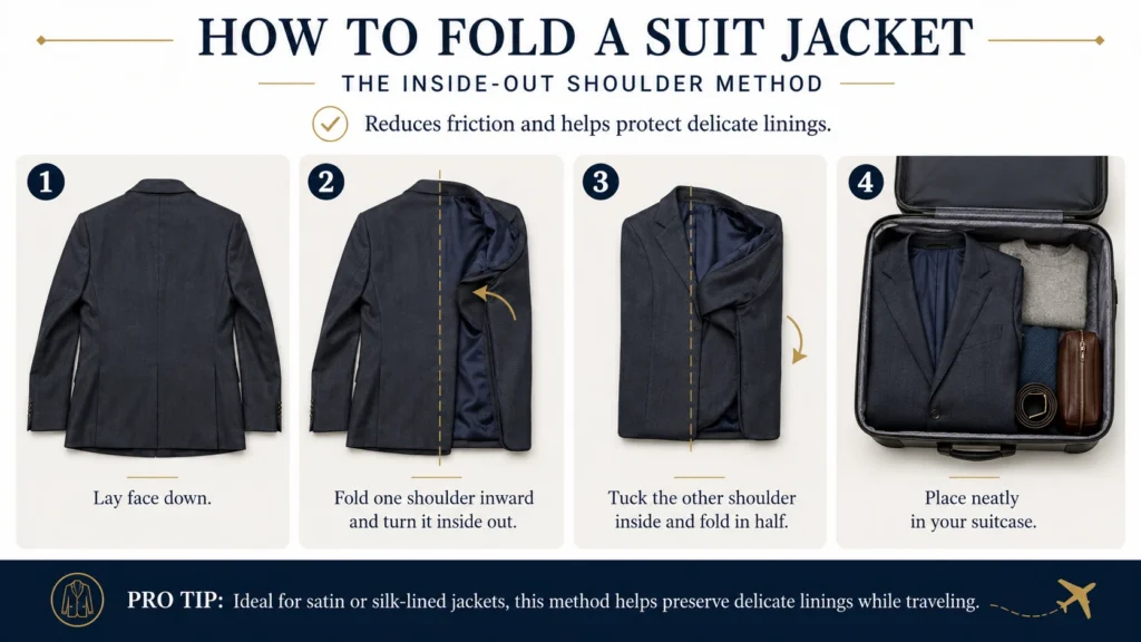 Steps for folding a suit jacket