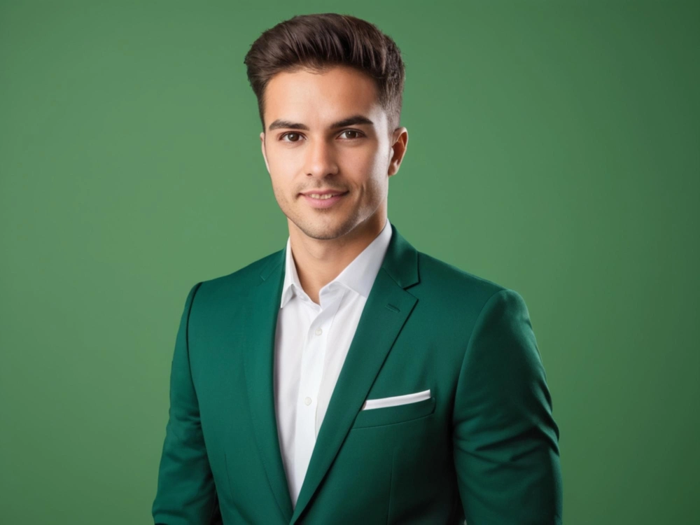 Smiling man in a green suit